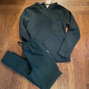 Adidas Dark Green Sweatpants & Hoodie Set